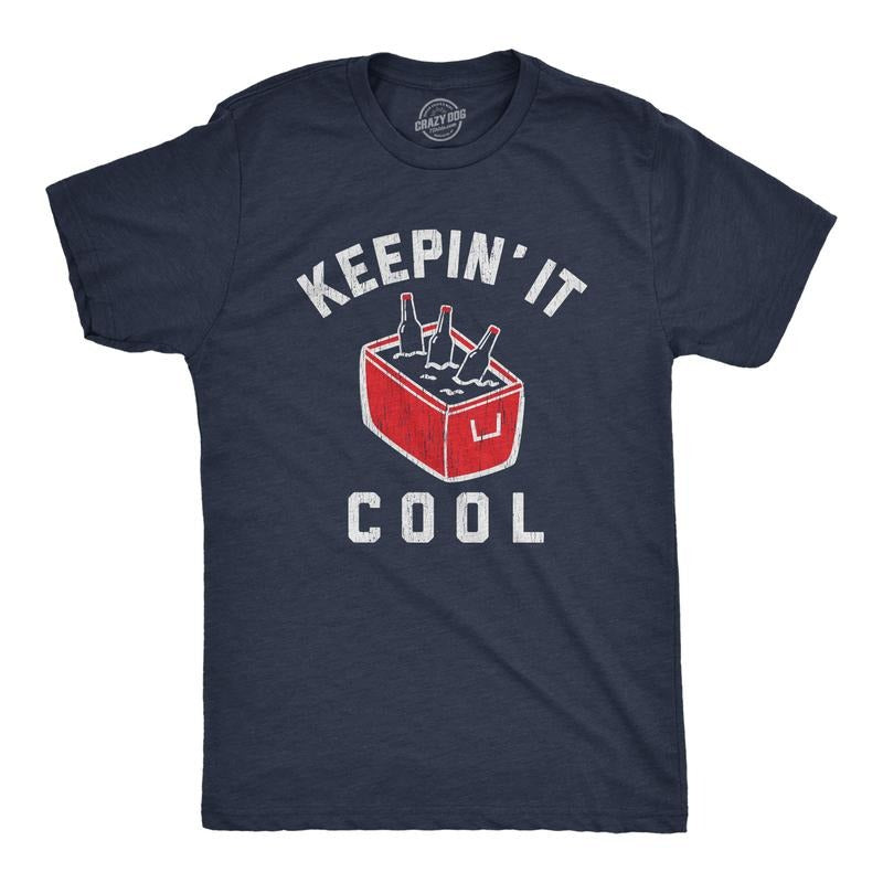 Mens Keepin It Cool T Shirt Funny Beer Cooler Ice Chest Summer Grilling Graphic Tee Mens Funny T Shirts Cool Tees Soft...