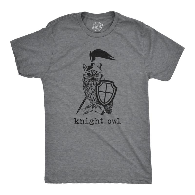 Mens Knight Owl T Shirt Funny Sarcastic Armored Sword Shield Bird Graphic Tee for Guys Mens Funny T Shirts Cool Tees Soft...