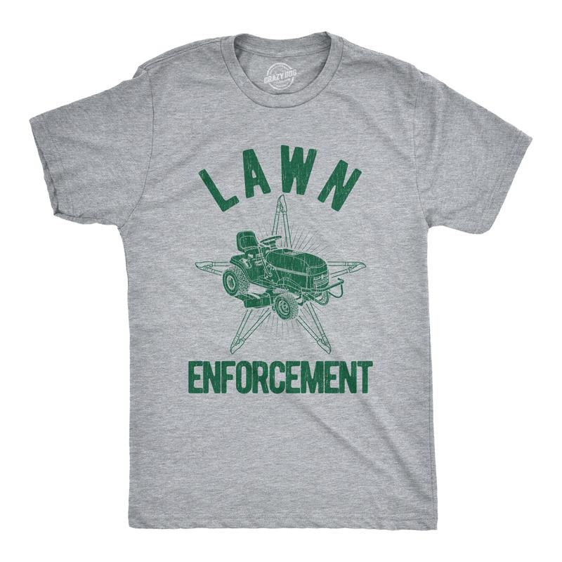 Mens Lawn Enforcement T Shirt Funny Lawnmower Police Cop Tee Mens Funny T Shirts Cool Tees Soft Stylish Casual Menswear...