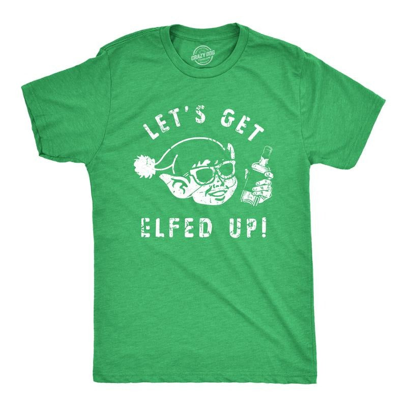 Mens Lets Get Elfed Up T Shirt Funny Crazy Xmas Partying Booze Drinking Tee For Guys Mens Funny T Shirts Cool Tees Soft...