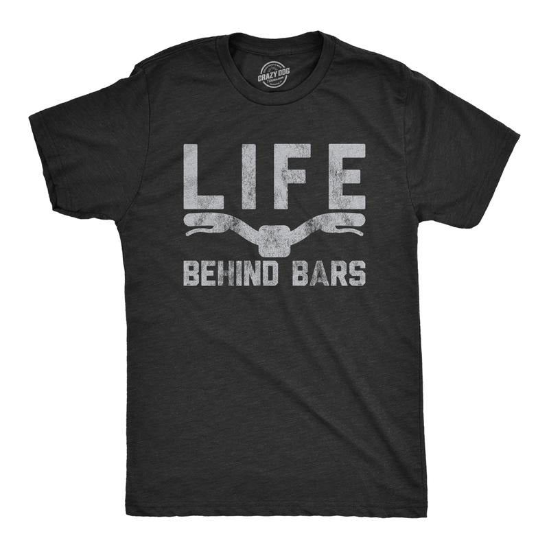Mens Life Behind Bars T shirt Funny Cycling Bike Graphic Cycologist Novelty Tee Mens Funny T Shirts Cool Tees Soft...
