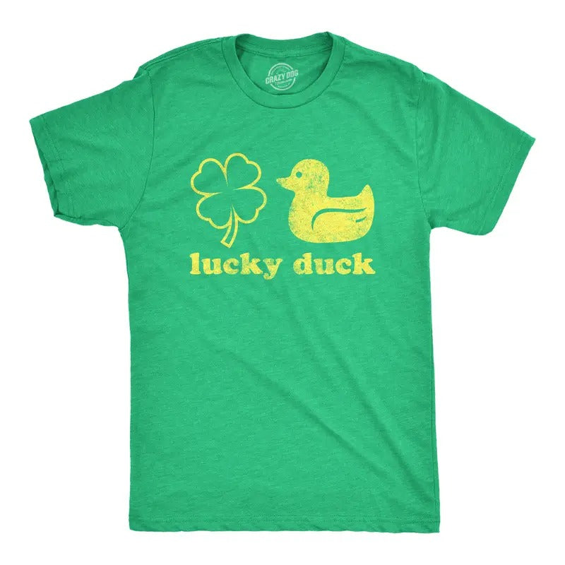 Mens Lucky Duck T Shirt Funny Shamrock St Patricks Day Graphic Tee Mens Funny T Shirts Cool Tees Soft Stylish Casual...