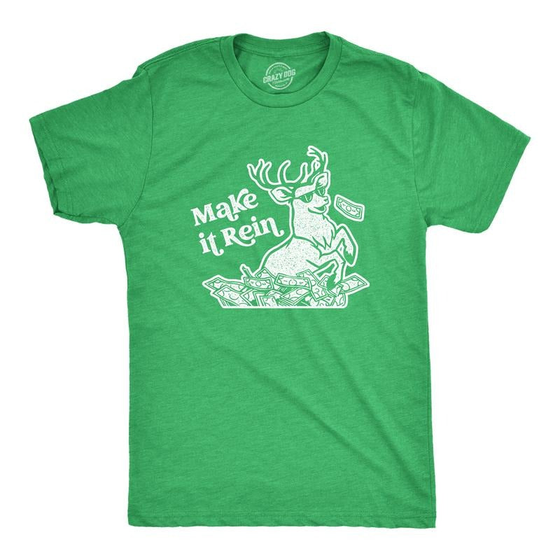 Mens Make It Rein T Shirt Funny Christmas Santa Reindeer Graphic Novelty Tee Mens Funny T Shirts Cool Tees Soft Stylish...