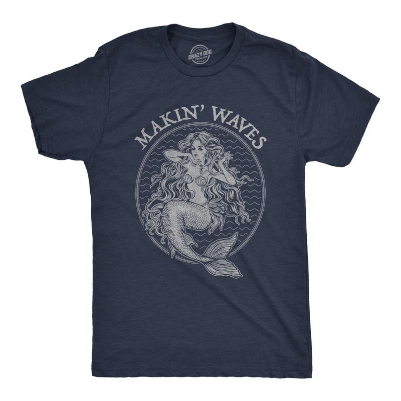 Mens Makin Waves T Shirt Funny Ocean Vacation Mermaid Graphic Novelty Tee Mens Funny T Shirts Cool Tees Soft Stylish...