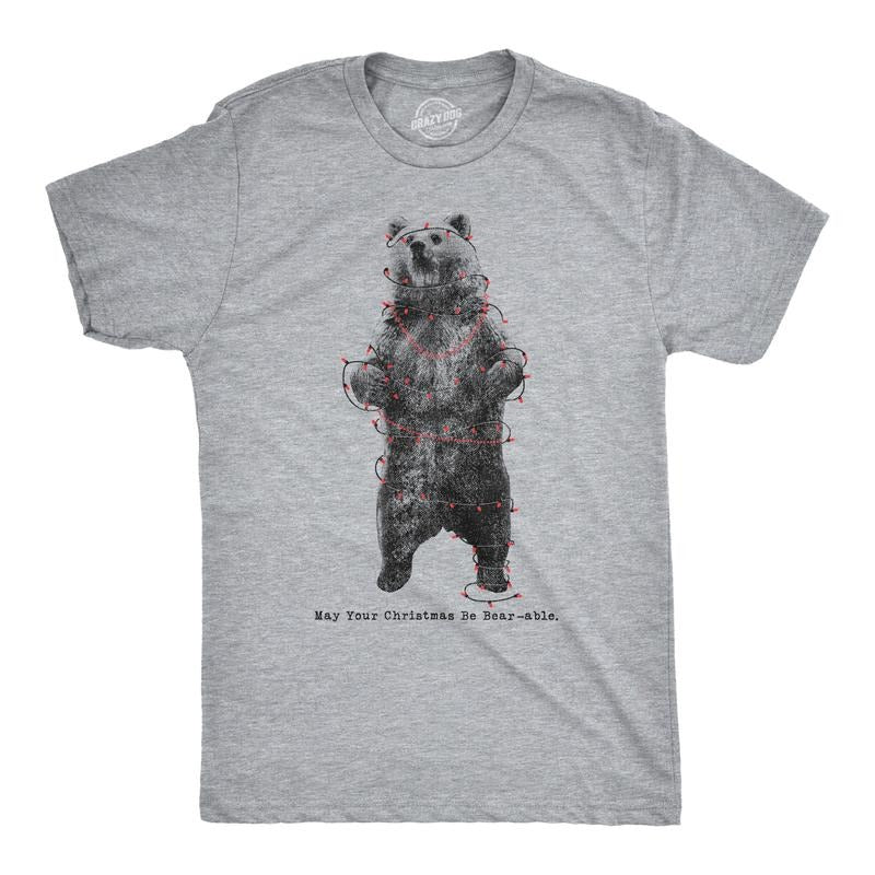 Mens May Your Christmas Be Bearable T Shirt Funny Holiday Lights Tee For Guys Mens Funny T Shirts Cool Tees Soft Stylish...