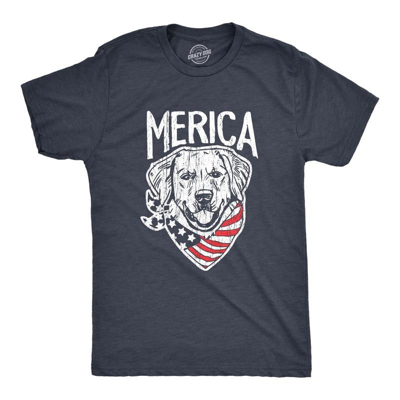 Mens Merica Dog T Shirt Funny USA Flag Bandana Pet Puppy Lover Tee Mens Funny T Shirts Cool Tees Soft Stylish Casual...