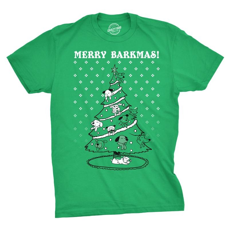 Mens Merry Barkmas Funny Dog Lover Christmas Tree Holiday T shirt Mens Funny T Shirts Cool Tees Soft Stylish Casual...