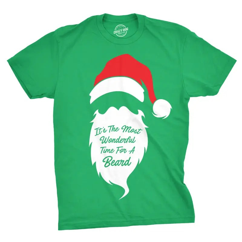 Mens Most Wonderful Time For A Beard T Shirt Funny Christmas Tee For Guys Holiday Party Mens Funny T Shirts Cool Tees...