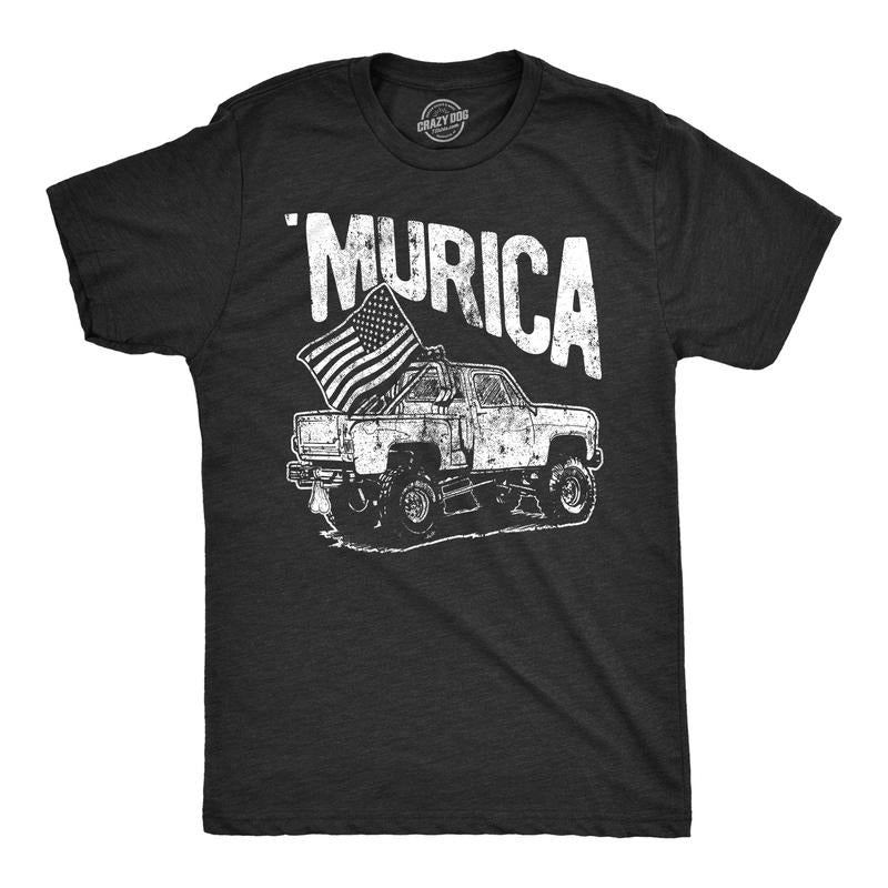 Mens Murica Truck T Shirt Funny Fourth Of July USA Pride Tee for Guys Mens Funny T Shirts Cool Tees Soft Stylish Casual...