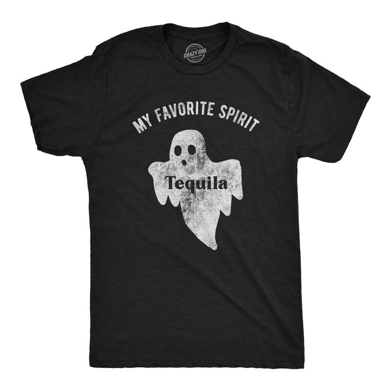 Mens My Favorite Spirit Tequila T Shirt Funny Halloween Ghost Drinking Party Tee Mens Funny T Shirts Cool Tees Soft...