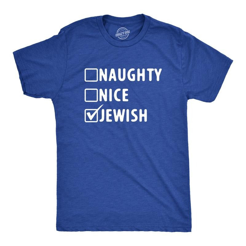 Mens Naughty Nice Jewish List T Shirt Funny Xmas Santas Checklist Religion Tee for Guys Mens Funny T Shirts Cool Tees...