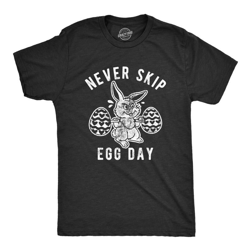 Mens Never Skip Egg Day T Shirt Funny Easter Bunny Work Out Joke Novelty Tee For Guys Mens Funny T Shirts Cool Tees Soft...