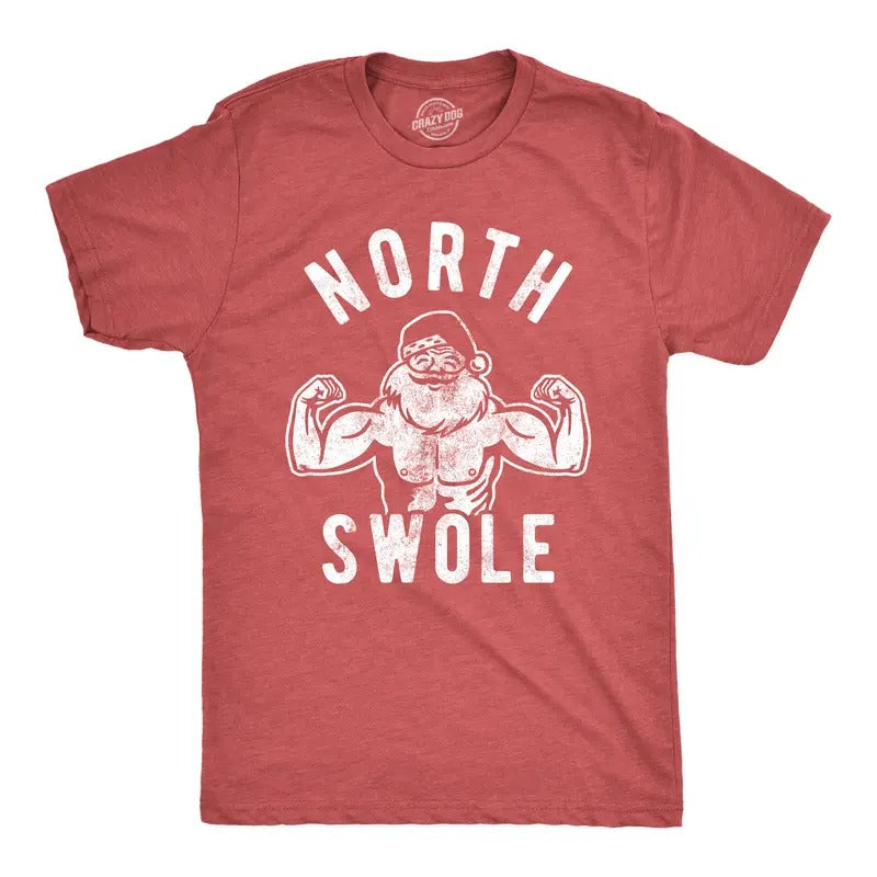 Mens North Swole T Shirt Funny Workout Santa Christmas Graphic Novelty Fitness Tee Mens Funny T Shirts Cool Tees Soft...