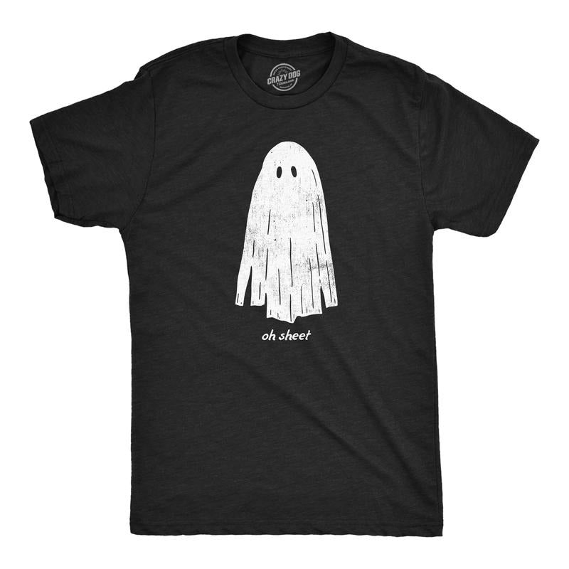 Mens Oh Sheet T Shirt Funny Spooky Halloween Party Ghost Bedsheet Joke Tee for Guys Mens Funny T Shirts Cool Tees Soft...