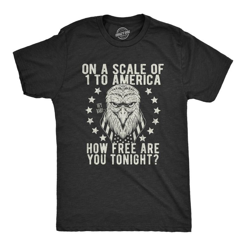 Mens On A Scale Of 1 To America How Free Are You Tonight T Shirt Funny Pick Up Line Tee Mens Funny T Shirts Cool Tees...