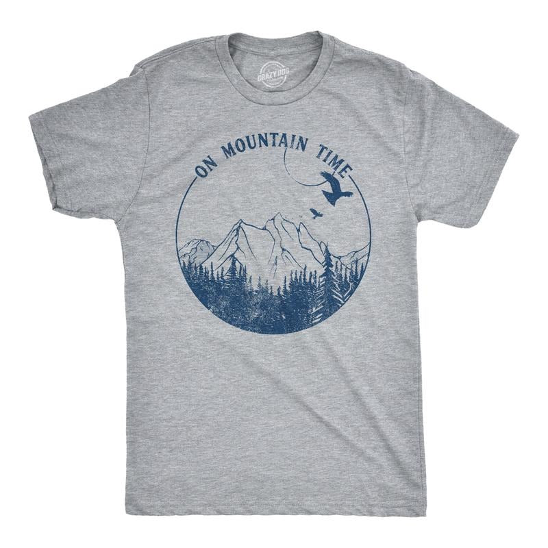 Mens On Mountain Time T shirt Cute Hiking Camping Gift Happy Camper Tee For Guys Mens Funny T Shirts Cool Tees Soft...