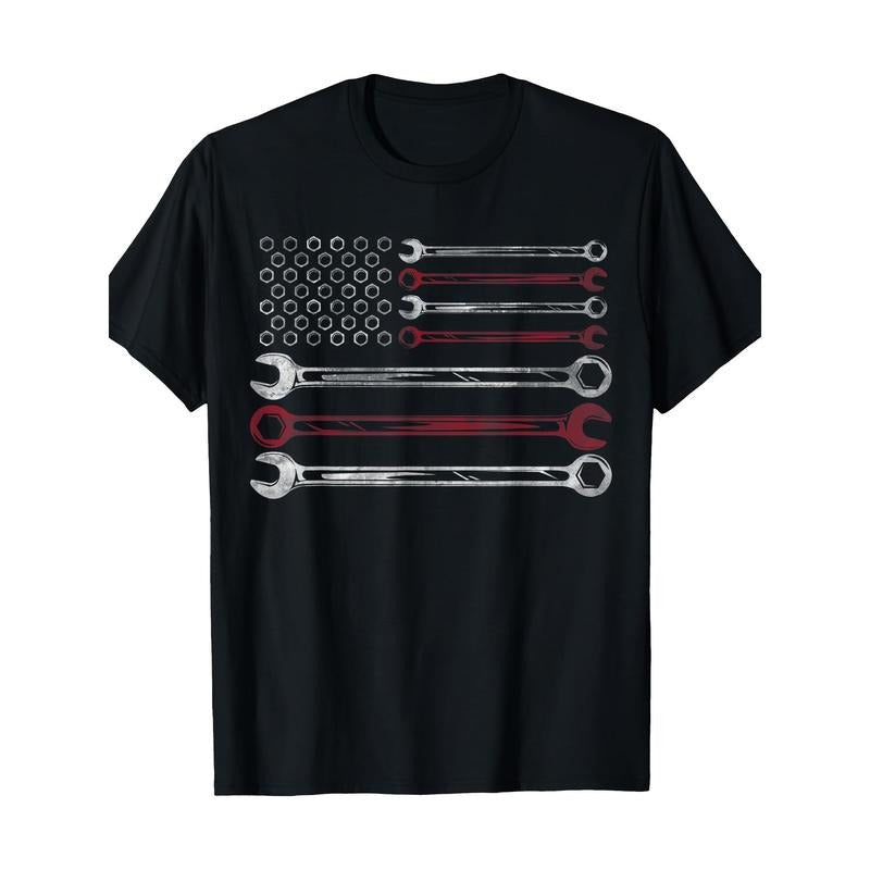 Mens Patriotic Mechanic Flag American Car Repairman Gift USA Flag T-Shirt 100% Cotton Made in USA Hoodie Sweatshirt