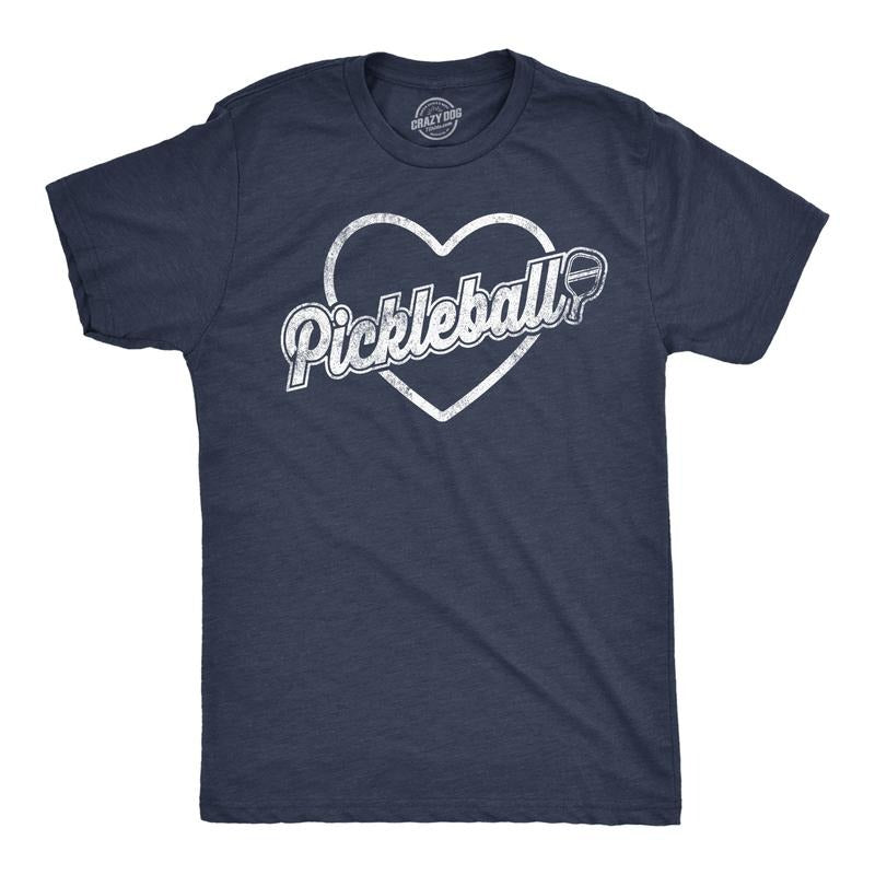 Mens Pickleball Heart T Shirt Funny Awesome Pickle Ball Lovers Tee For Guys Mens Funny T Shirts Cool Tees Soft Stylish...