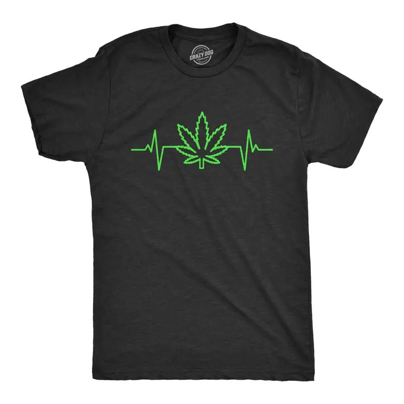 Mens Pot Leaf Heart Beat T Shirt Funny Cool Pulse Monitor 420 Weed Tee For Guys Hoodie Sweatshirt | PrintMintTees.com
