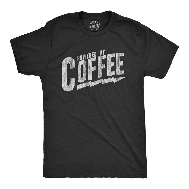 Mens Powered By Coffee T Shirt Funny Sarcastic Cool Saying Vintage Graphic Tee Mens Funny T Shirts Cool Tees Soft Stylish...