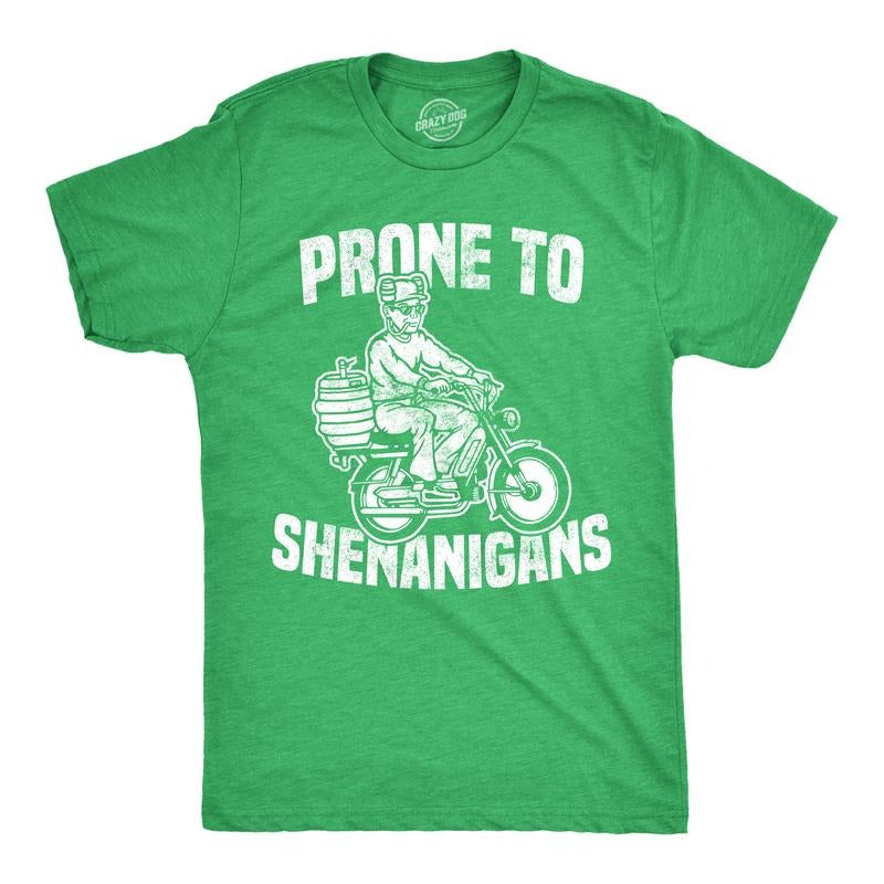 Mens Prone To Shenanigans T shirt Funny St Patricks Day Green Irish Parade Tee Mens Funny T Shirts Cool Tees Soft Stylish...