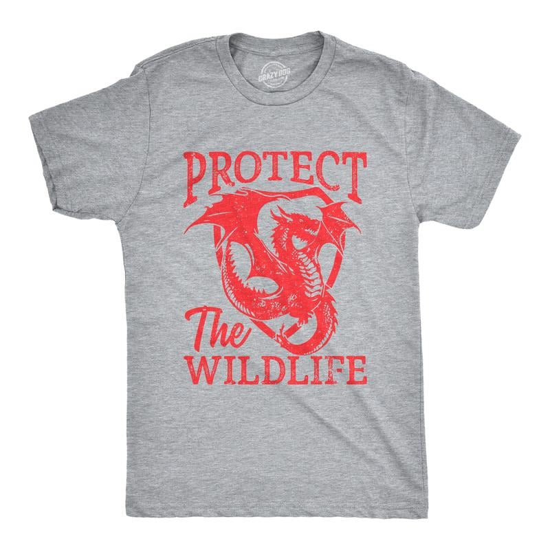 Mens Protect The Wildlife T Shirt Funny Fire Breathing Dragon Joke Tee For Guys Mens Funny T Shirts Cool Tees Soft...
