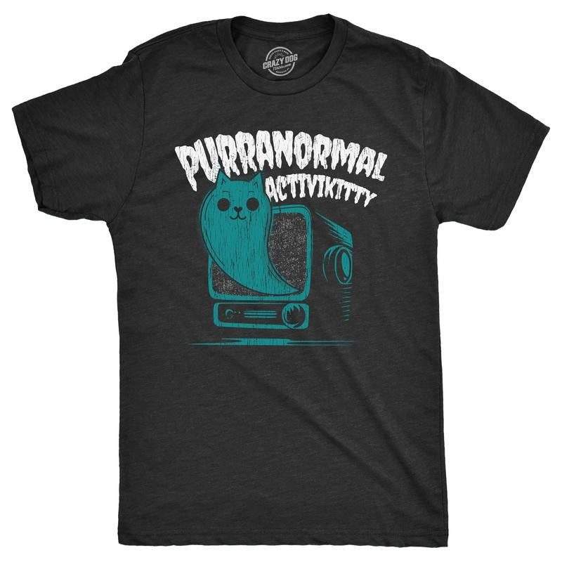Mens Purranormal Activikitty T Shirt Funny Spooky Halloween Ghost Kitten Lovers Joke Tee For Guys Mens Funny T Shirts...