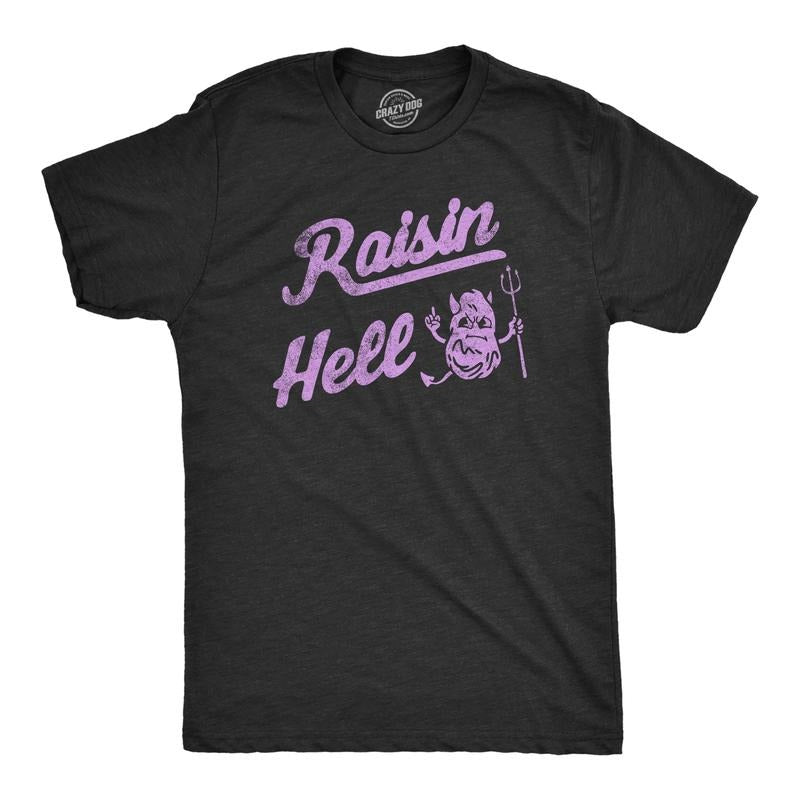 Mens Raisin Hell T Shirt Funny Evil Devil Fruit Joke Tee For Guys Mens Funny T Shirts Cool Tees Soft Stylish Casual...
