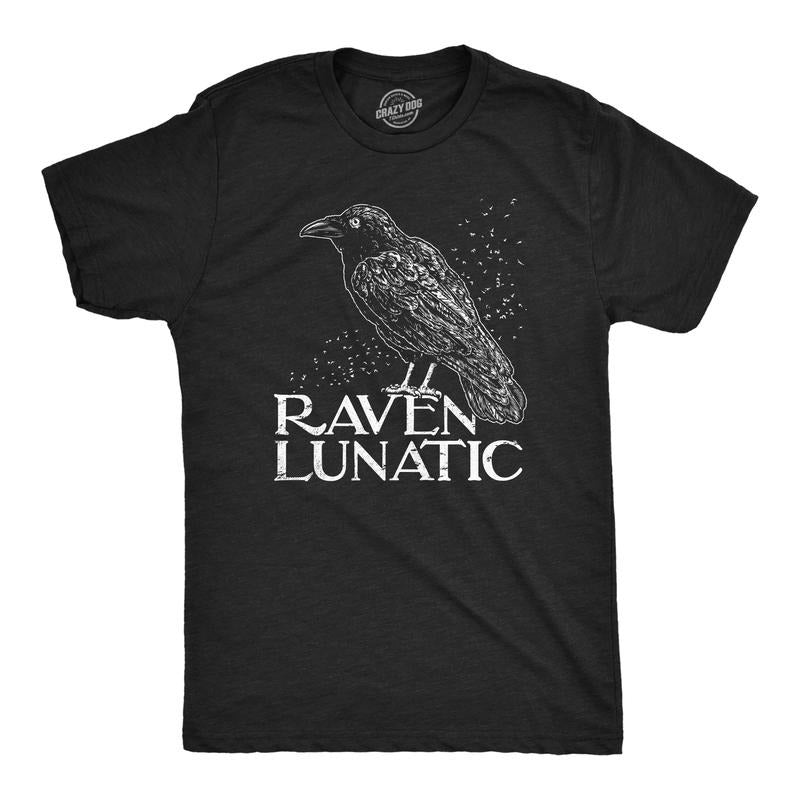Mens Raven Lunatic T Shirt Funny Dark Crow Lovers Tee For Guys Mens Funny T Shirts Cool Tees Soft Stylish Casual Menswear...