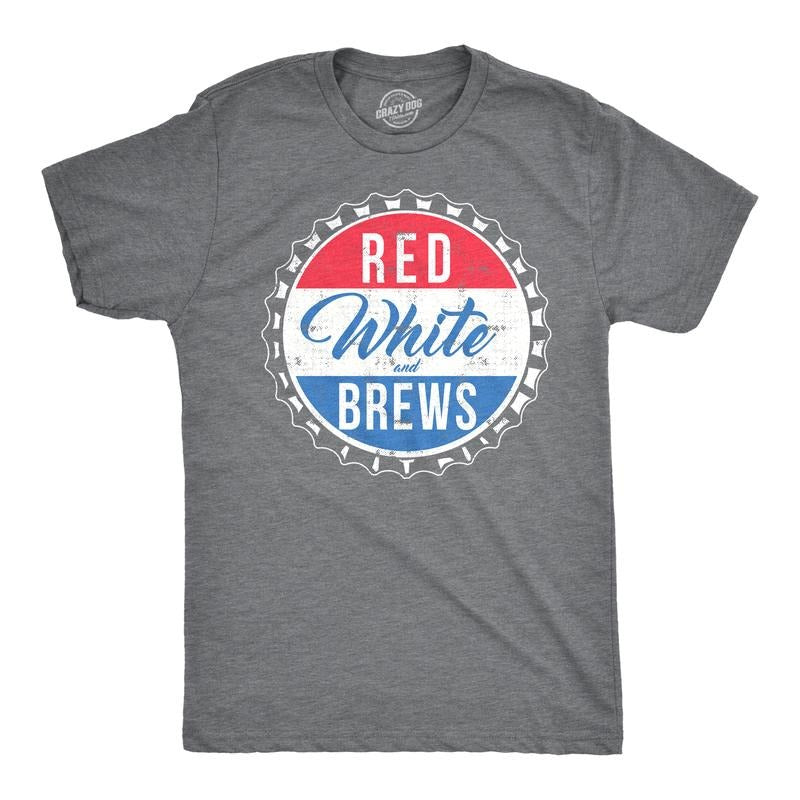 Mens Red White and Brews Funny T shirts Vintage USA Beer Novelty Graphic T shirt Mens Funny T Shirts Cool Tees Soft...