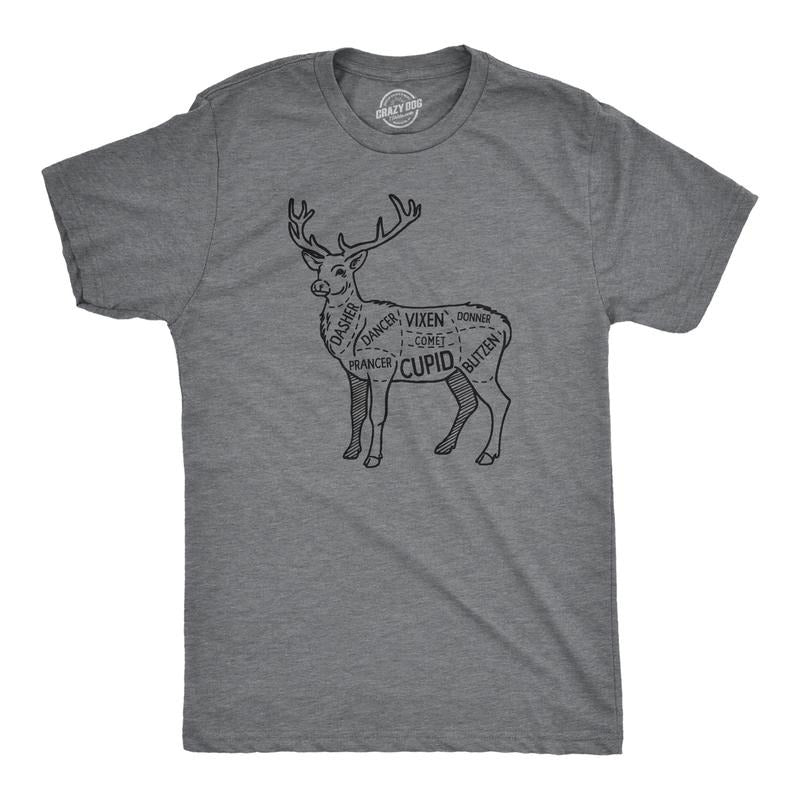 Mens Reindeer Meat Cuts T Shirt Funny Xmas Deer Hunter Butcher Joke Tee For Guys Mens Funny T Shirts Cool Tees Soft...