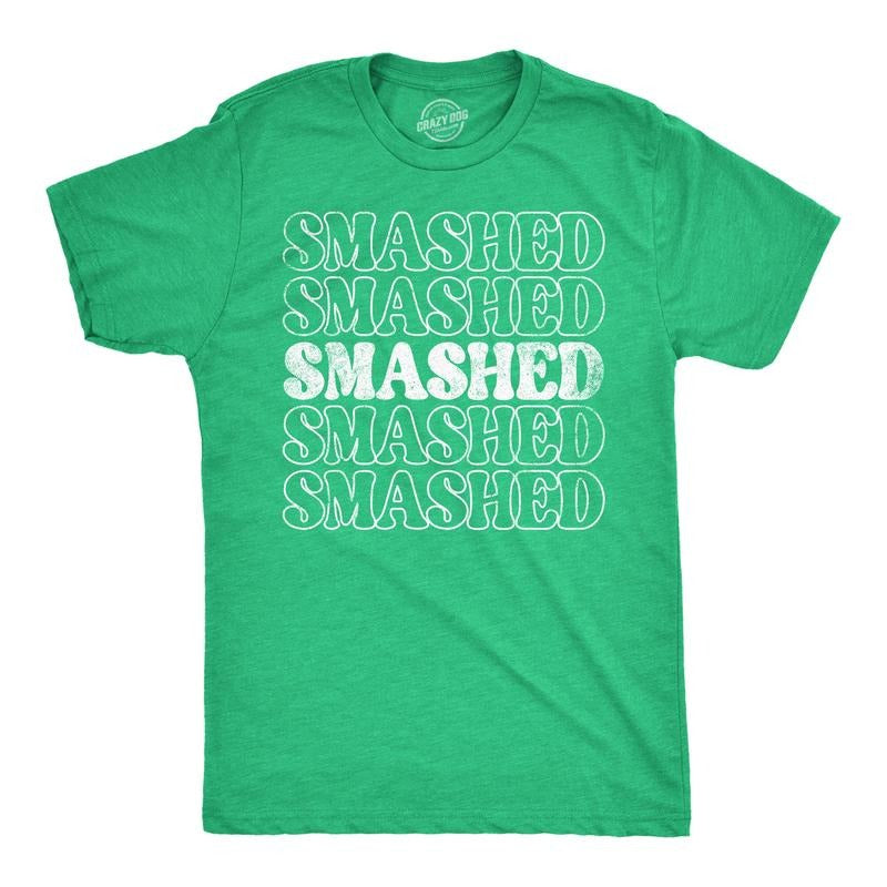 Mens Retro Smashed T Shirt Funny St Pattys Day Parade Partying Drunk Joke Tee For Guys Mens Funny T Shirts Cool Tees Soft...