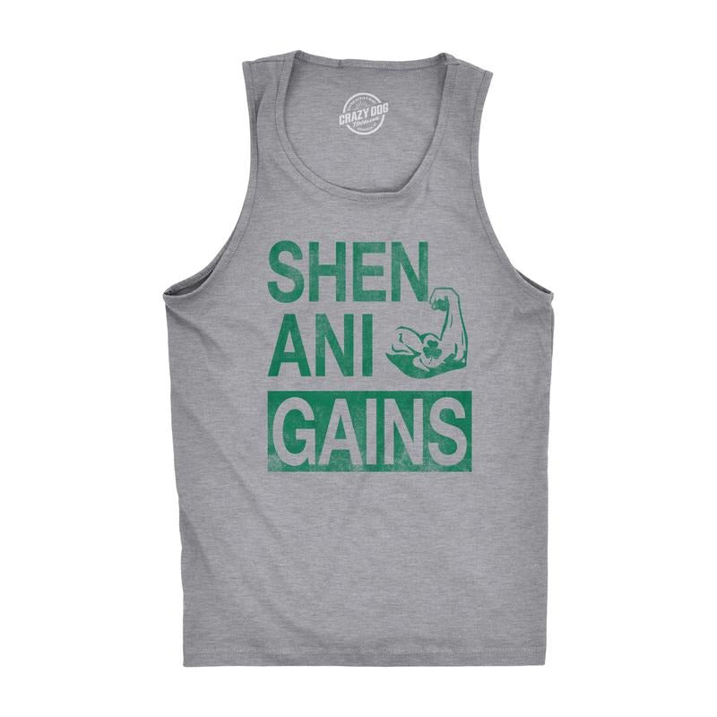Mens ShenaniGains Funny Workout Saint Patricks Day T Shirt St Patty Shamrock Funny Workout Shirt for Men with Plus Sizes...