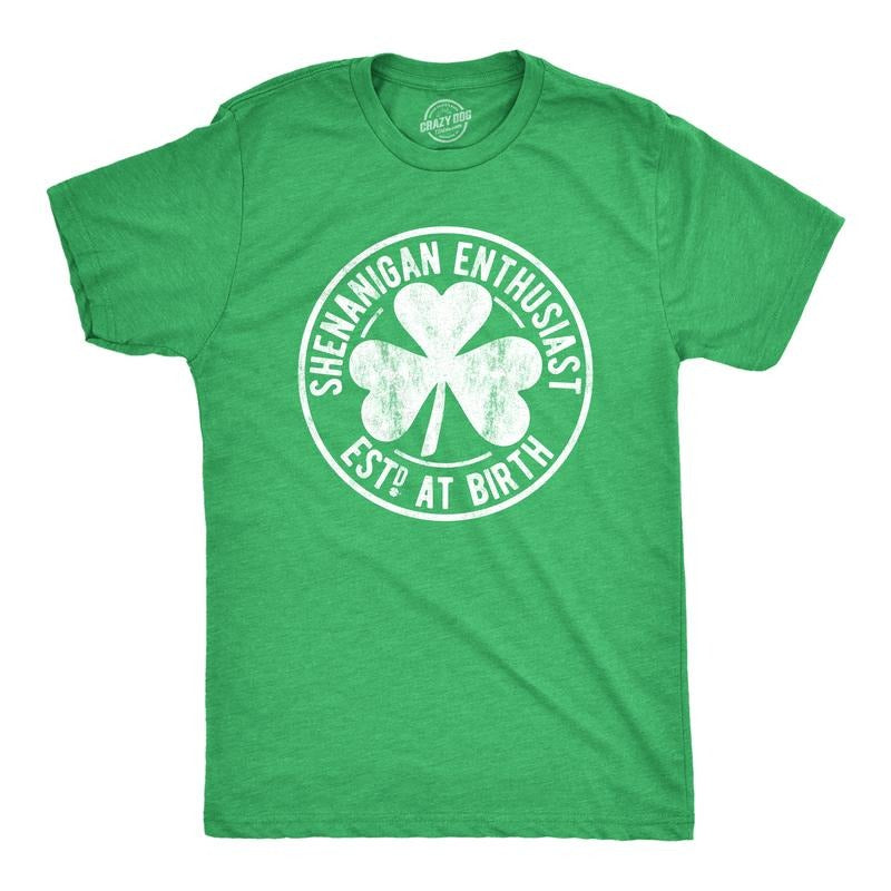 Mens Shenanigan Enthusiast T Shirt Funny Saint Patricks Day St Patty Irish Tee Mens Funny T Shirts Cool Tees Soft Stylish...