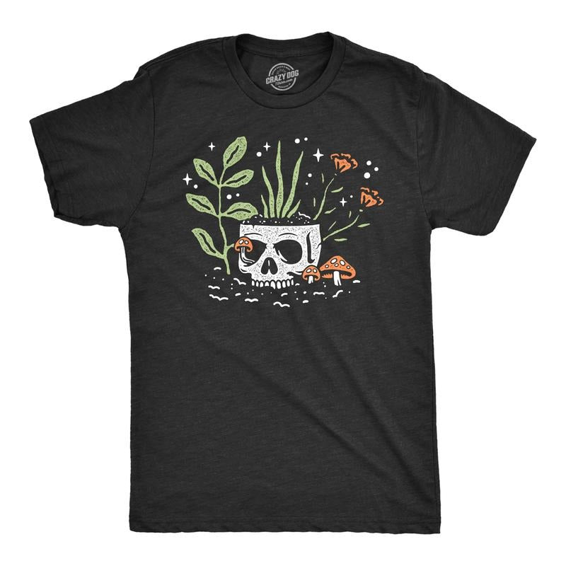 Mens Skull Flowers T Shirt Funny Spooky House Plant Horticulture Lovers Tee For Guys Mens Funny T Shirts Cool Tees Soft...