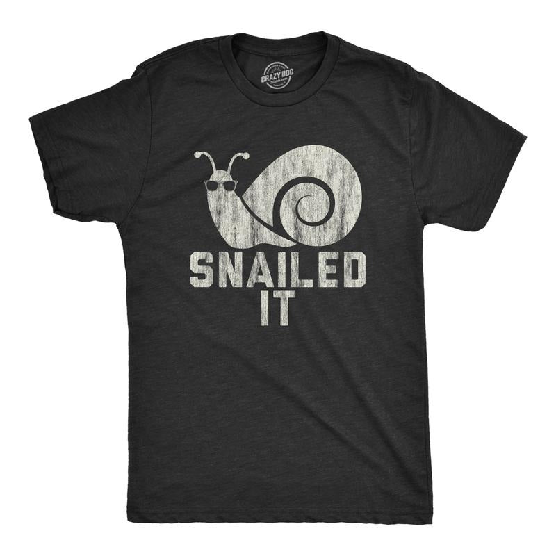 Mens Snailed It Shirt Funny Nailed It Snail Pun Sunglasses Sarcastic Novelty Tee Mens Funny T Shirts Cool Tees Soft...