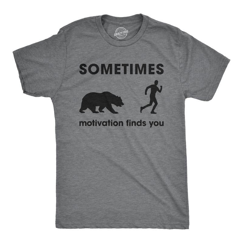 Mens Sometimes Motivation Finds You T shirt Funny Camping Dad Bear Sarcasm Tee Mens Funny T Shirts Cool Tees Soft Stylish...