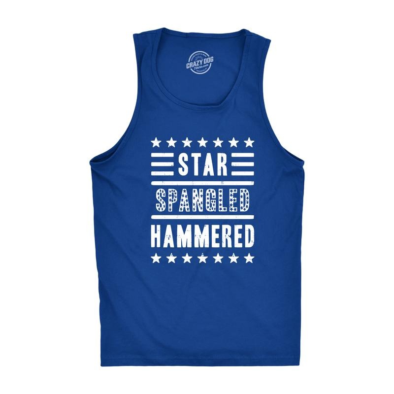 Mens Star Spangled Hammered Funny Shirts Workout Sleeveless Fitness Tank Top Funny Workout Shirt for Men with Plus Sizes...