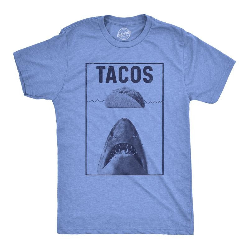 Mens Tacos Shark T Shirt Funny Jaws Tee For Guys Mens Funny T Shirts Cool Tees Soft Stylish Casual Menswear Shark Apparel...