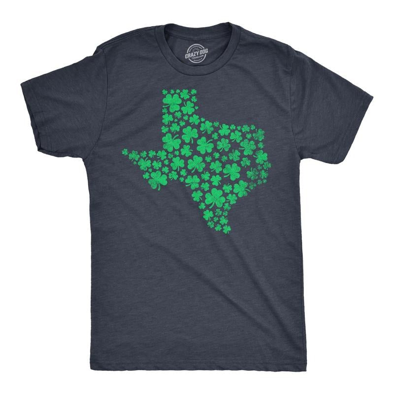 Mens Texas State Clover T Shirt Funny St Pattys Day Parade Shamrock Tee for Guys Mens Funny T Shirts Cool Tees Soft...