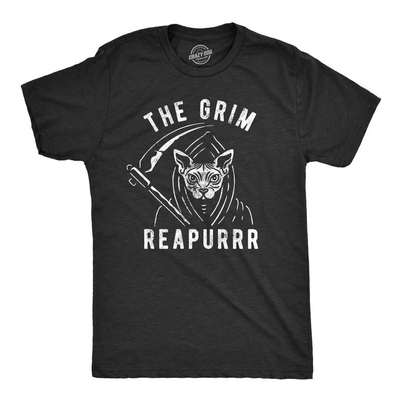 Mens The Grim Reapurrr Tshiry Funny Halloween Cat Funny Kitty Lover Grim Reaper Tee Mens Funny T Shirts Cool Tees Soft...