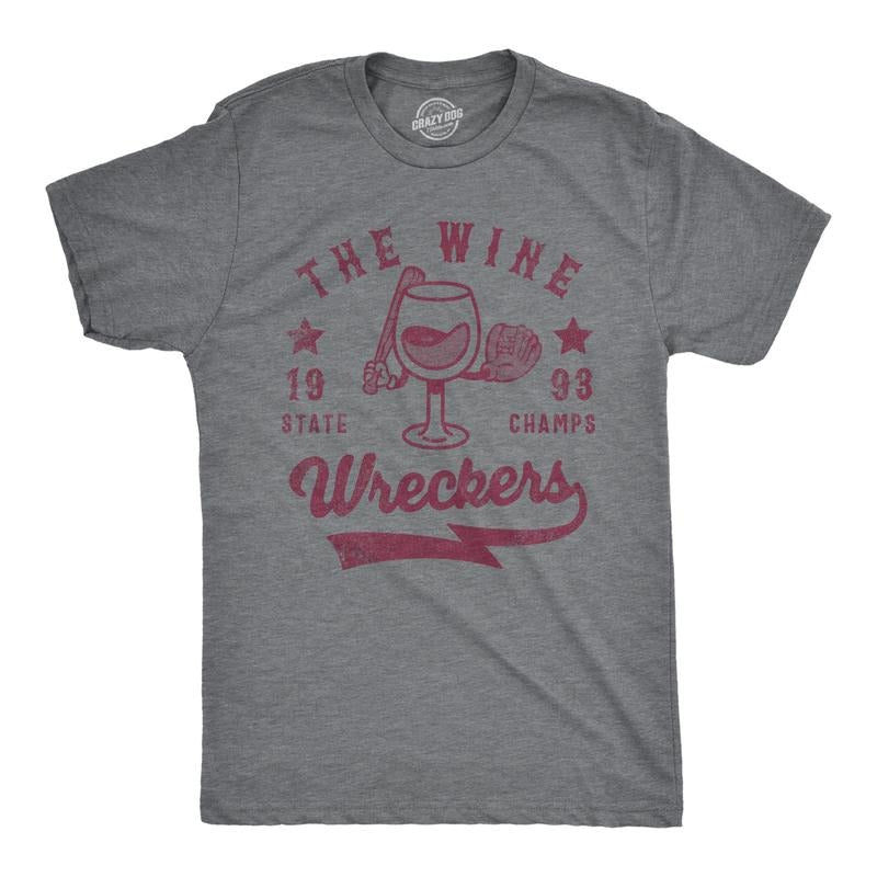 Mens The Wine Wreckers State Champs T Shirt Funny Booze Baseball Team Tee For Guys Mens Funny T Shirts Cool Tees Soft...