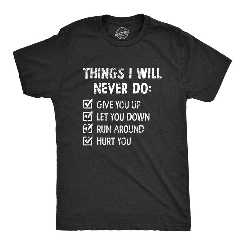 Mens Things I Will Never Do T Shirt Funny Song List Parody Tee For Guys Mens Funny T Shirts Cool Tees Soft Stylish Casual...