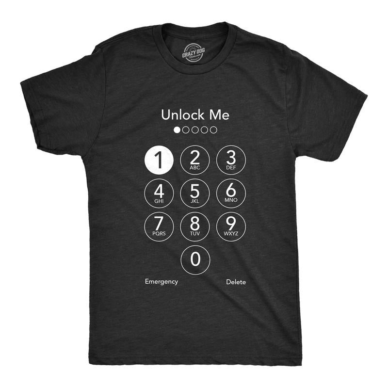 Mens Unlock Me T Shirt Funny Sarcastic Phone Passcode Lock Graphic Novelty Tee For Guys Hoodie Sweatshirt | PrintMintTees.com
