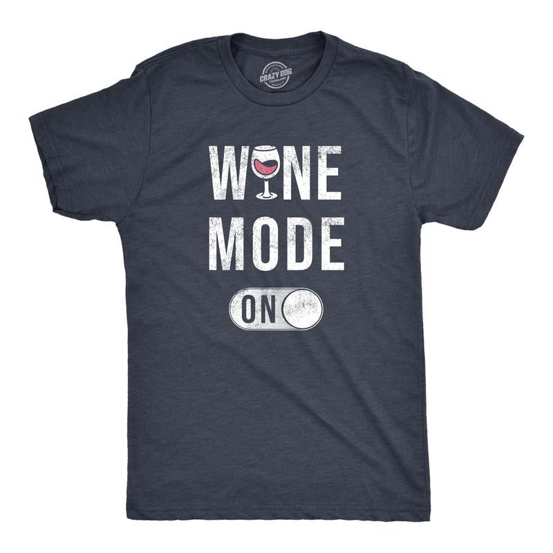 Mens Wine Mode On T Shirt Funny Red White Drinking Lovers Button Joke Tee for Guys Mens Funny T Shirts Cool Tees Soft...