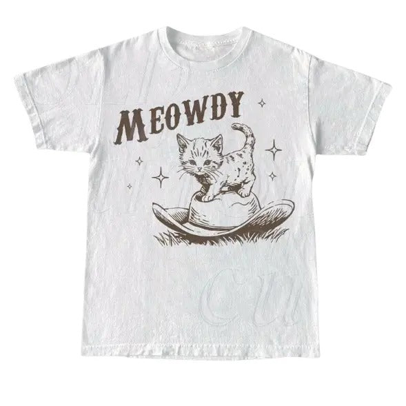 Meowdy Cute Kitten Cat Country Western Vintage T-Shirt, Retro 90s Cowgirl Rodeo Life Shirt, 2000s Cowboy Ranch Farm Life...