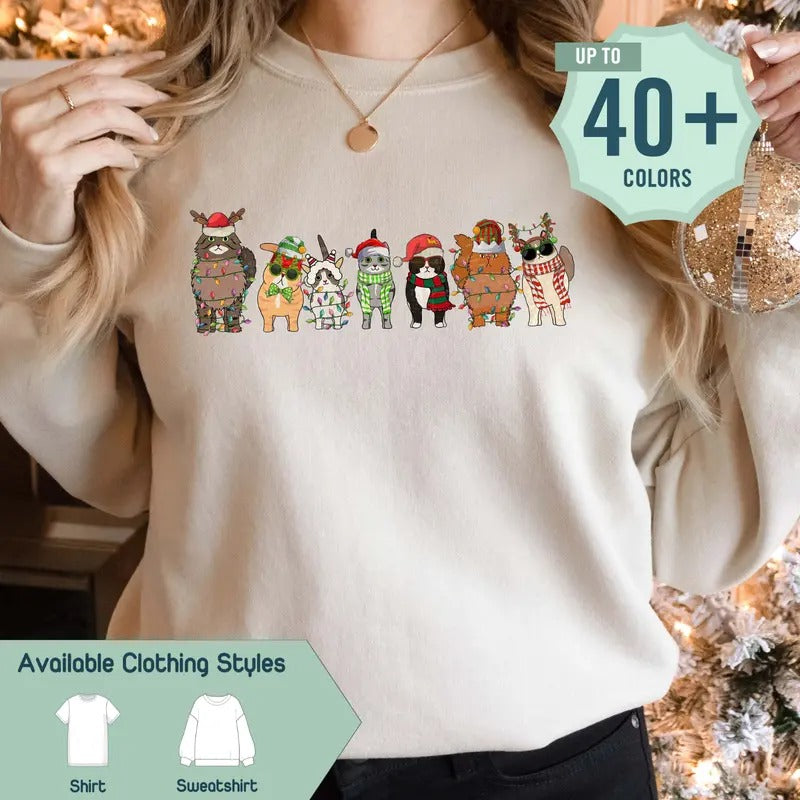 Meowy Christmas Sweatshirt | Happy Cat Year Shirt | Funny Cat Lover Christmas Tee, Cat Sweatshirt, Gift for Best Friend,...