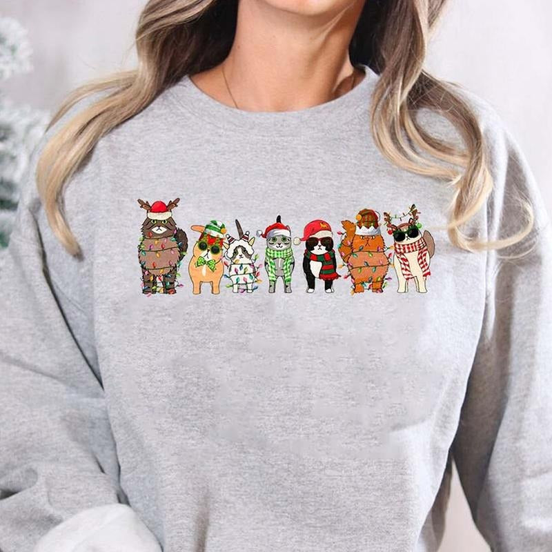 Meowy Christmas Sweatshirt,Happy Cat Year Shirt, Unisex Crewneck Sweatshirt & Shirt Cotton Fabric Hoodie | PrintMintTees.com
