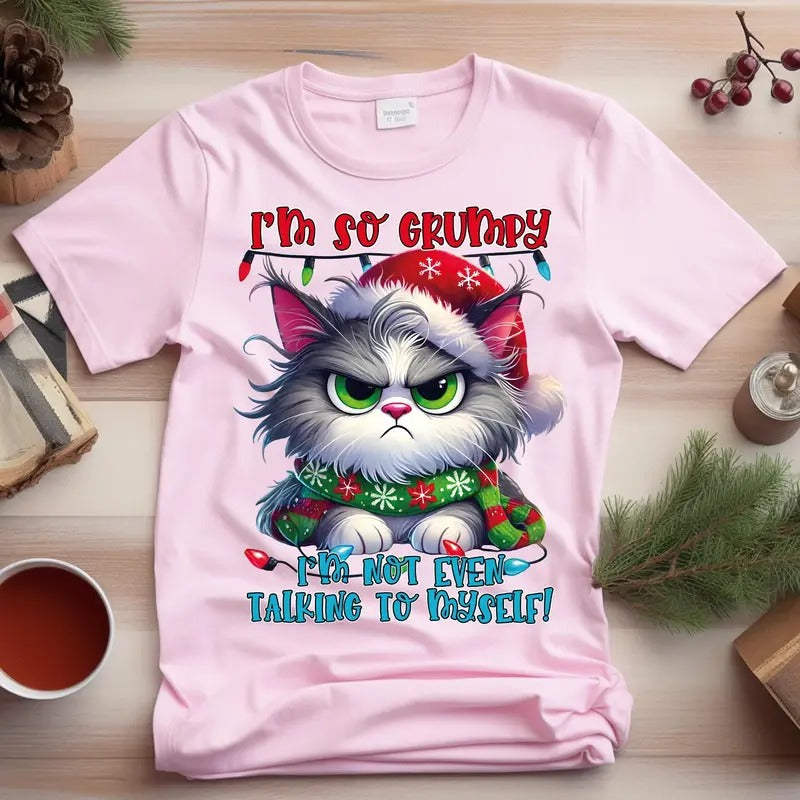 Meowy Christmas Vibes Unisex T-Shirt - Medium-Heavy Fabric, Loose Fit - Pullover Hoodie Sweatshirt | PrintMintTees.com