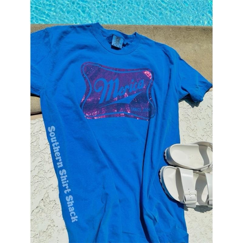 Merica Flat Sparkle T shirt  | Flo Blue comfort colors t shirt | 4th of July shirt | Graphic Tee Hoodie Sweatshirt